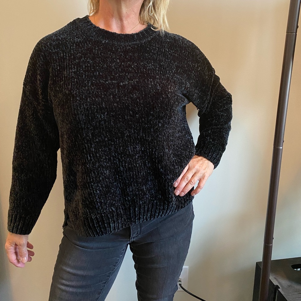 chenille black crew neck sweater